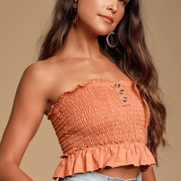 NWT FREE PEOPLE BABE SMOCKED STRAPLESS TUBE TOP - Picture 4 of 6